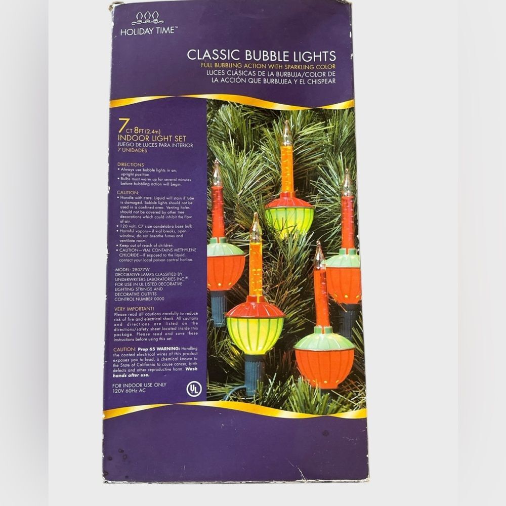 Vintage Holiday Time Christmas Bubble Lights 7-Light Strand Box